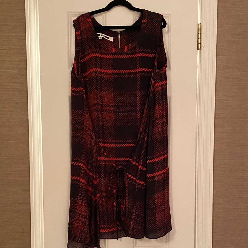 McQ by McQueen Plaid Sleeveless Silk Dress with tie - Red and Black, size IT 40